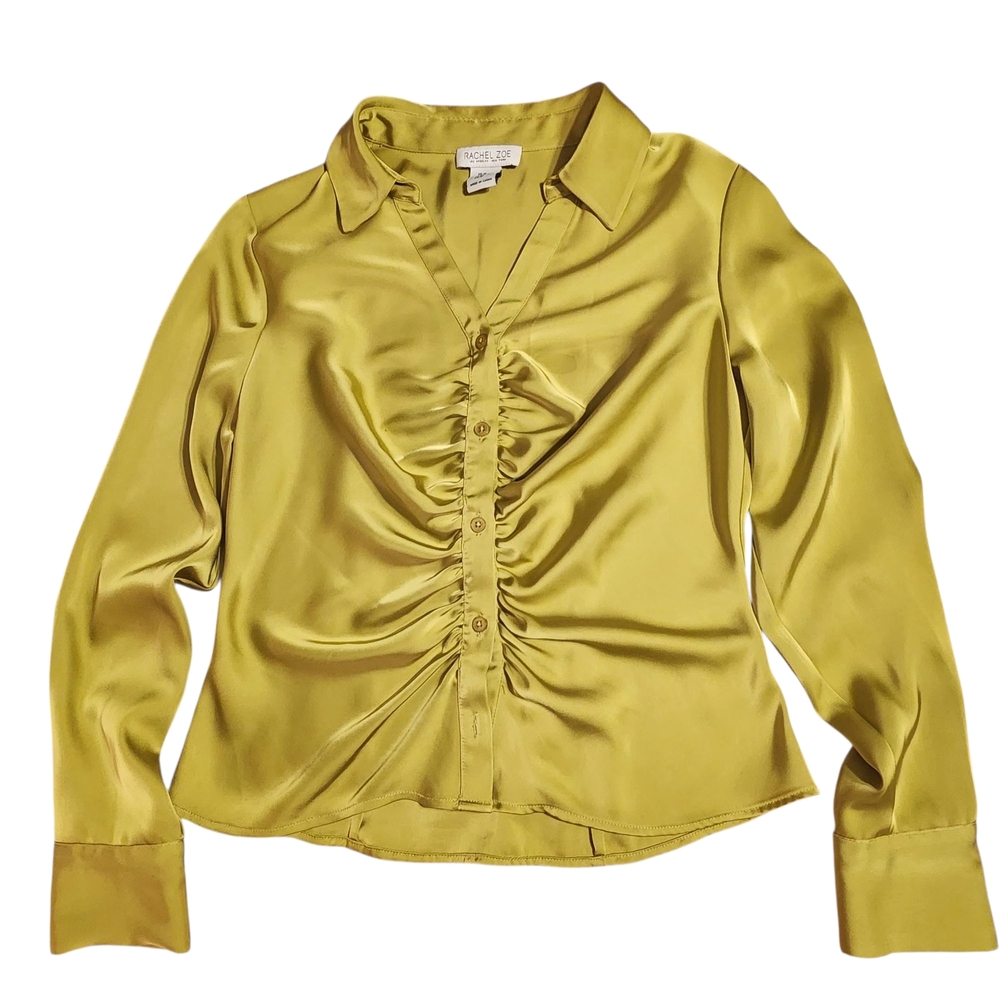 Rachel Zoe Ruched Notched Collar Blouse | Size Medium